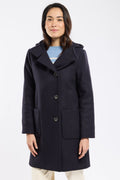 Manteau boutonné à capuche - drap de laine - 1