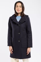 Manteau boutonné à capuche - drap de laine - 1
