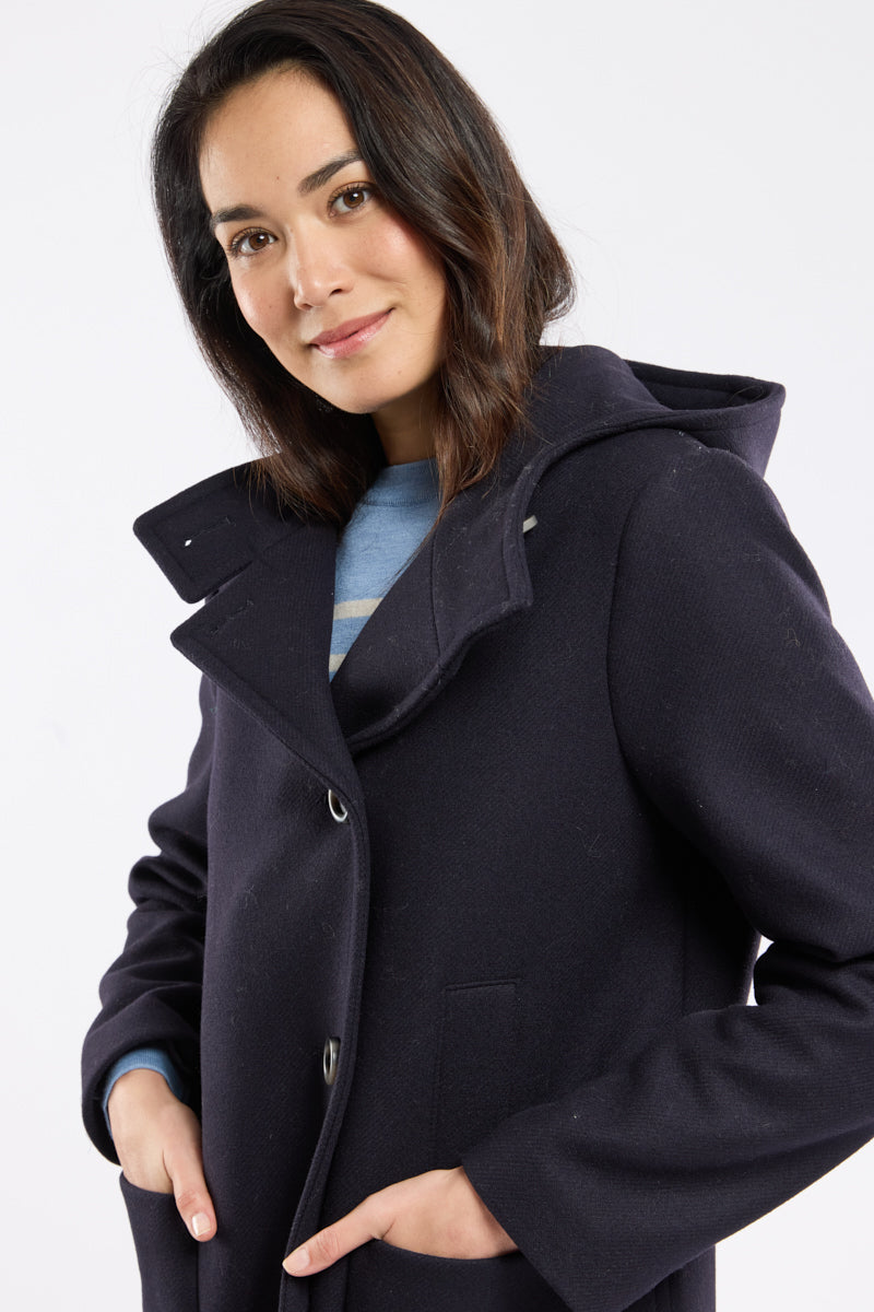 Manteau boutonné à capuche - drap de laine - 2