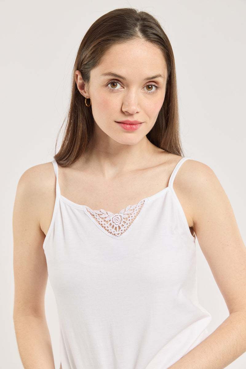 Débardeur col dentelle  - coton peigné - 2