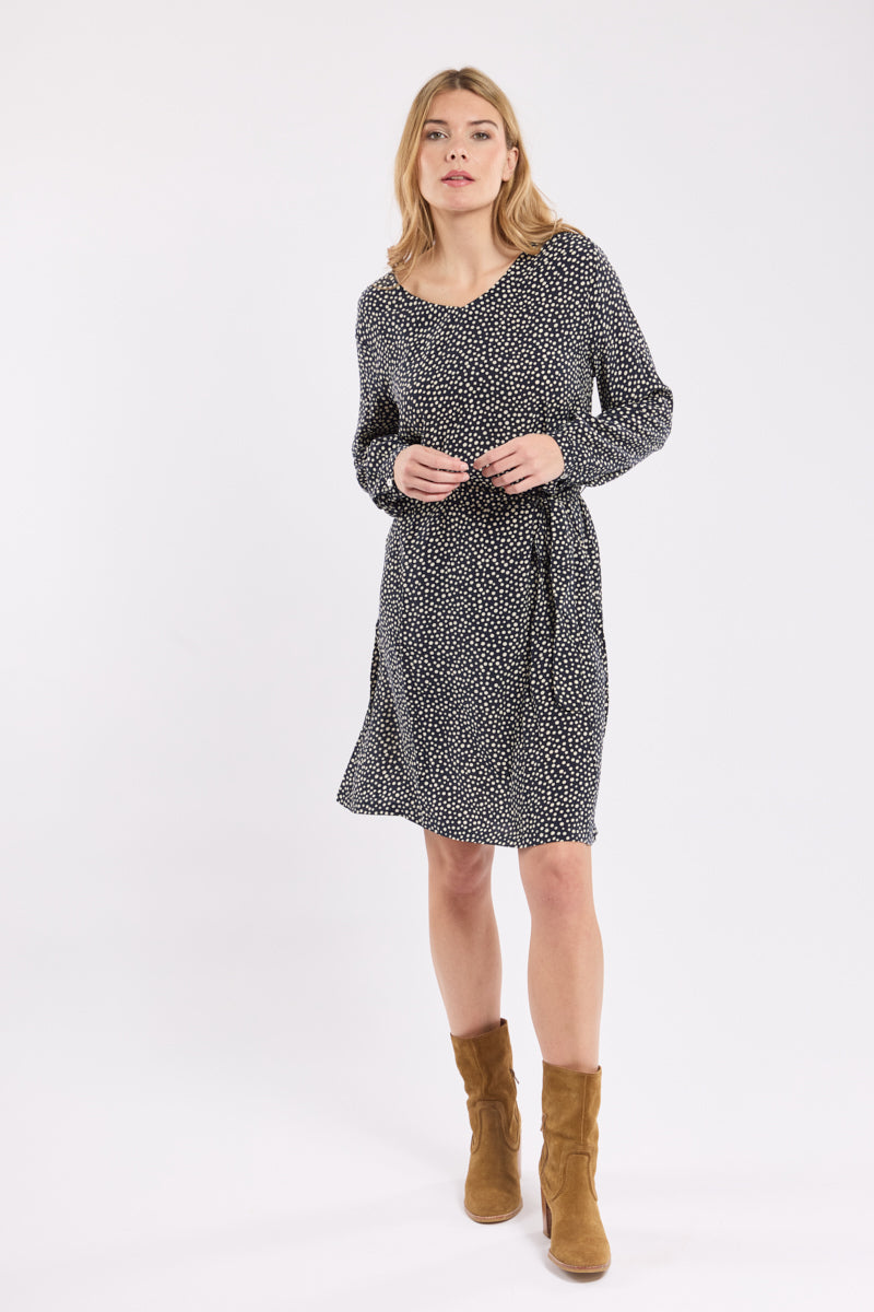Robe ceinturée à pois - cupro - 1