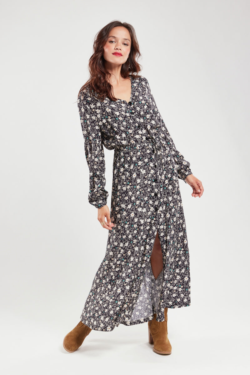 Robe longue fleurie - cupro - 1