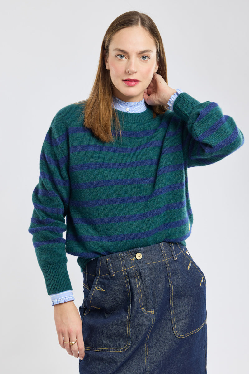 Pull marin rayé Heritage - alpaga et laine - 1