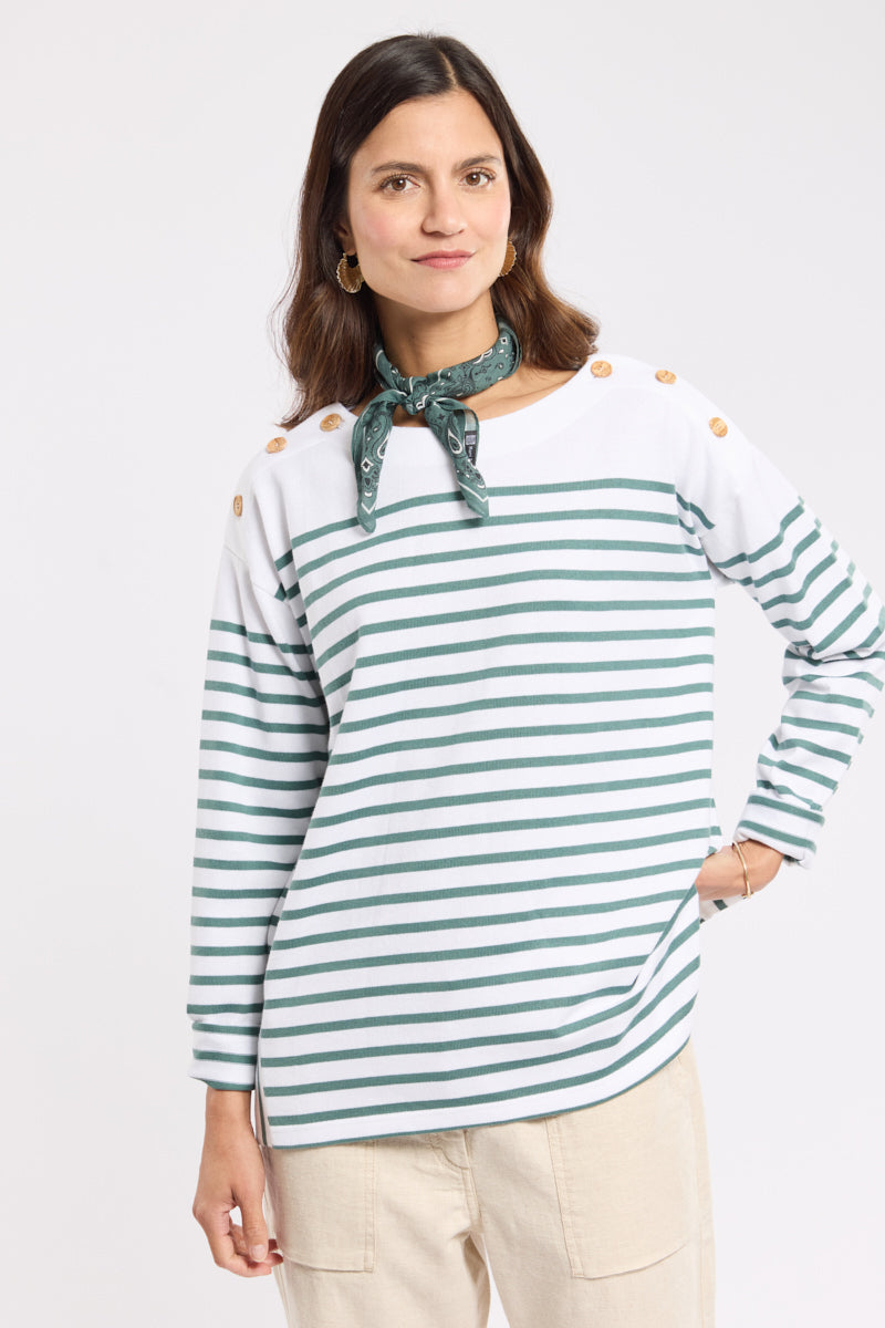 Marinière épaules boutonnées - coton rustique - 1