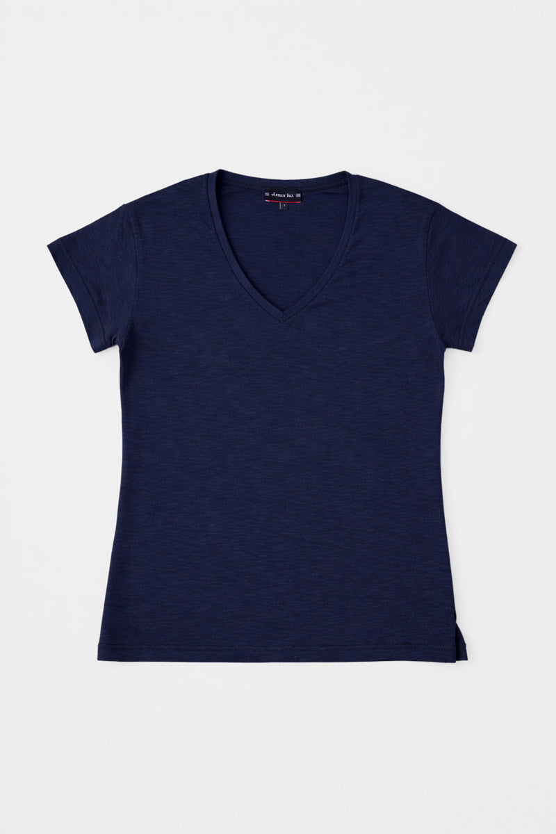 T-shirt col V - coton flammé - 1