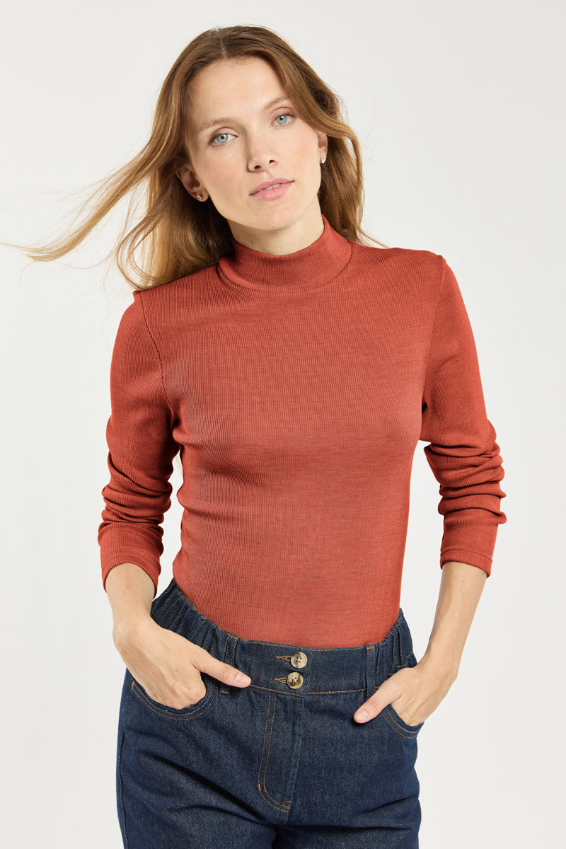 T-shirt col montant - laine et soie - 2