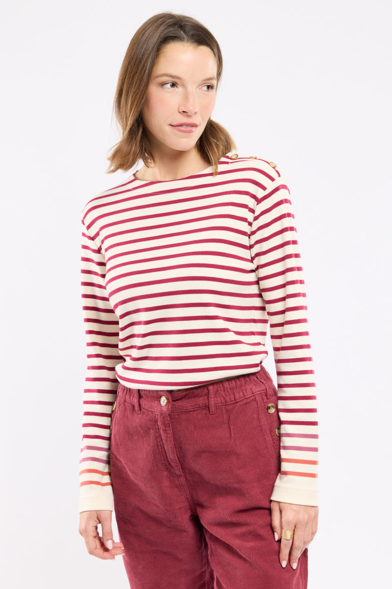Marinière épaule boutonnée - coton épais - 1