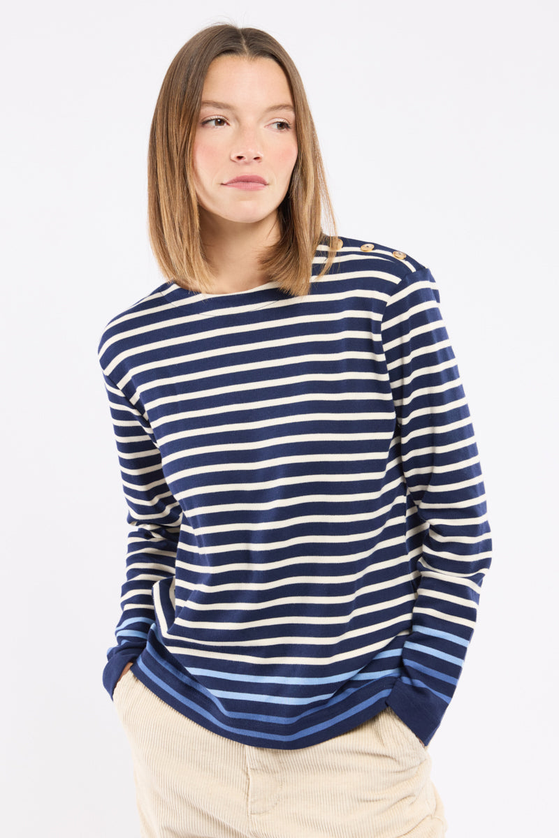 Marinière épaule boutonnée - coton épais - 3