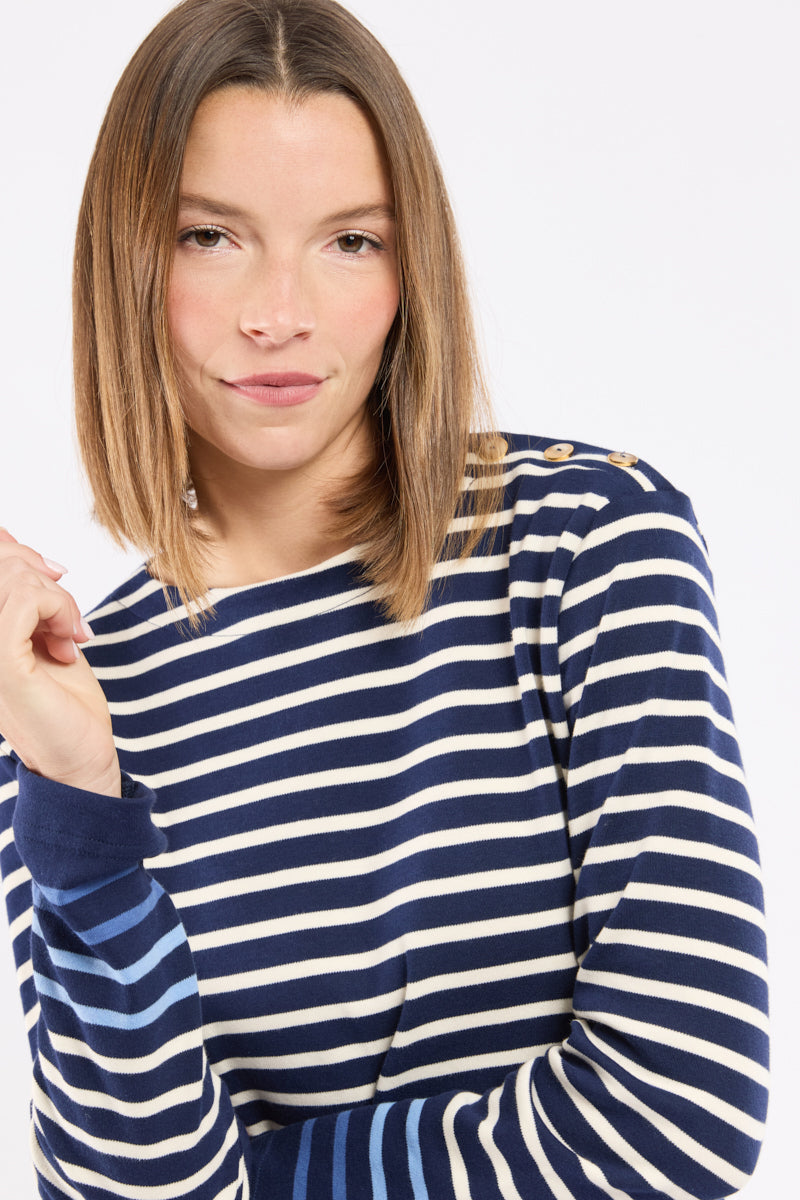 Marinière épaule boutonnée - coton épais - 4
