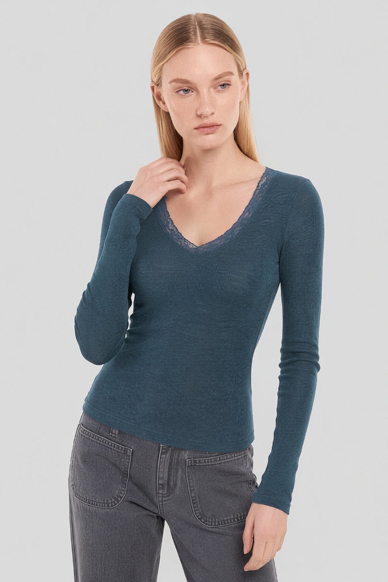 T-shirt manches longues - laine et soie - 1