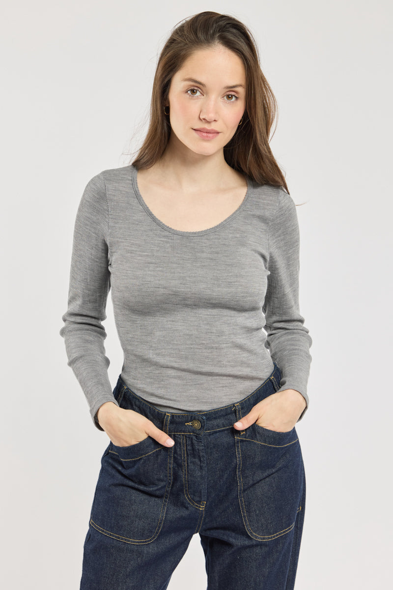 T-shirt manches longues - laine et soie - 1