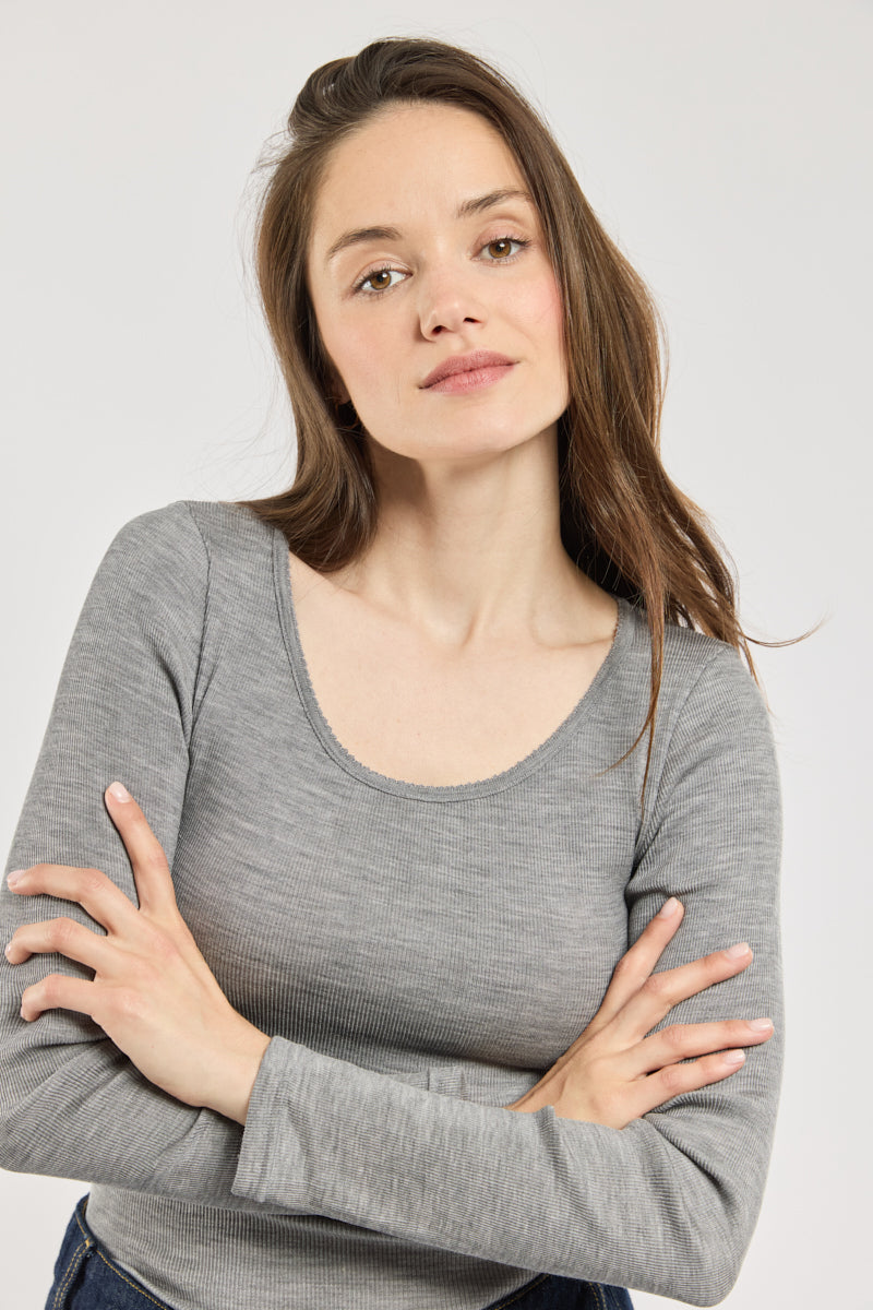 T-shirt manches longues - laine et soie - 2