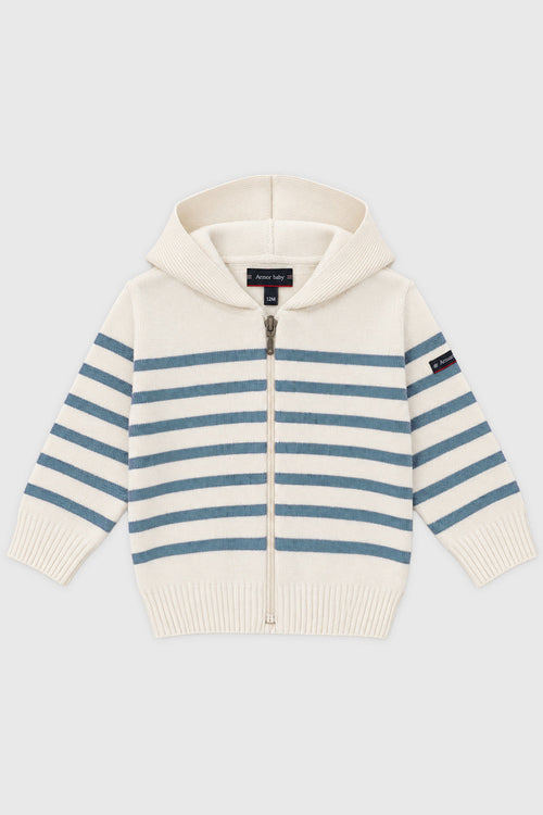 Cardigan à capuche Baby - coton et laine mérinos - 1