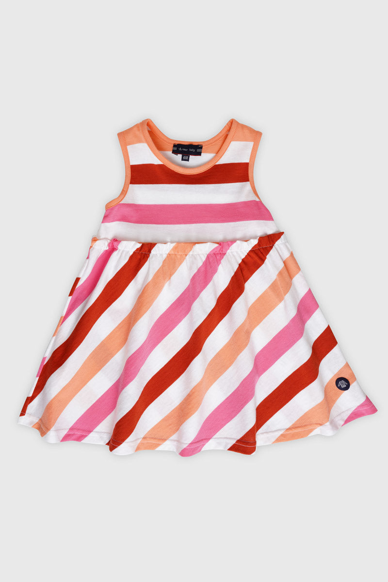 Robe rayée tricolore sans manches Baby- coton léger - 1
