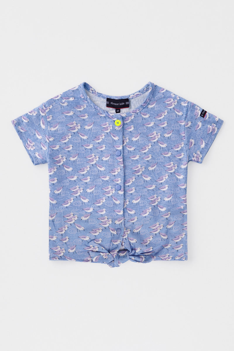 T-shirt à noeud oiseaux - coton léger - 1